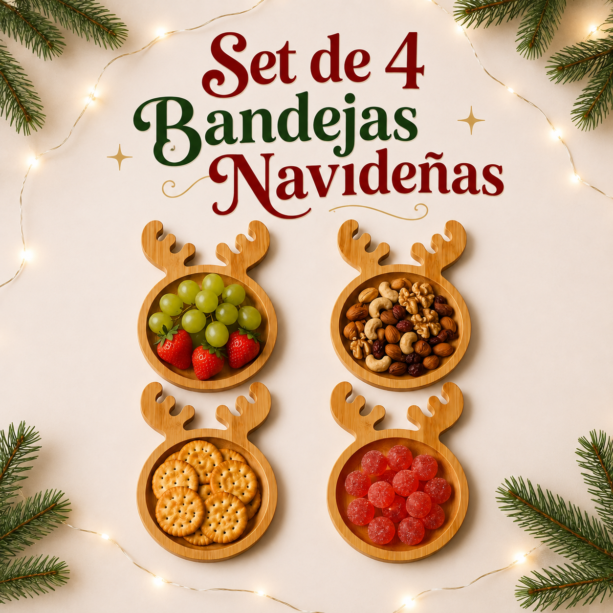 Set Navideño de 4 Bandejas para Boquitas 🎄+ Envío Gratis